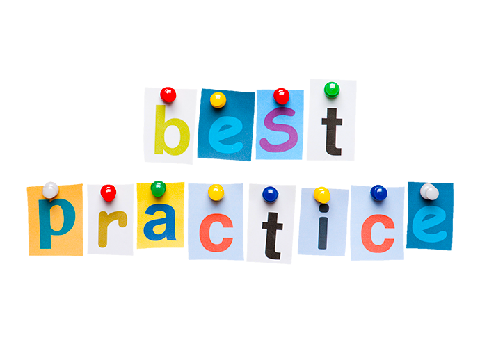 cut-out pieces of paper with letters spelling out 'best practice'